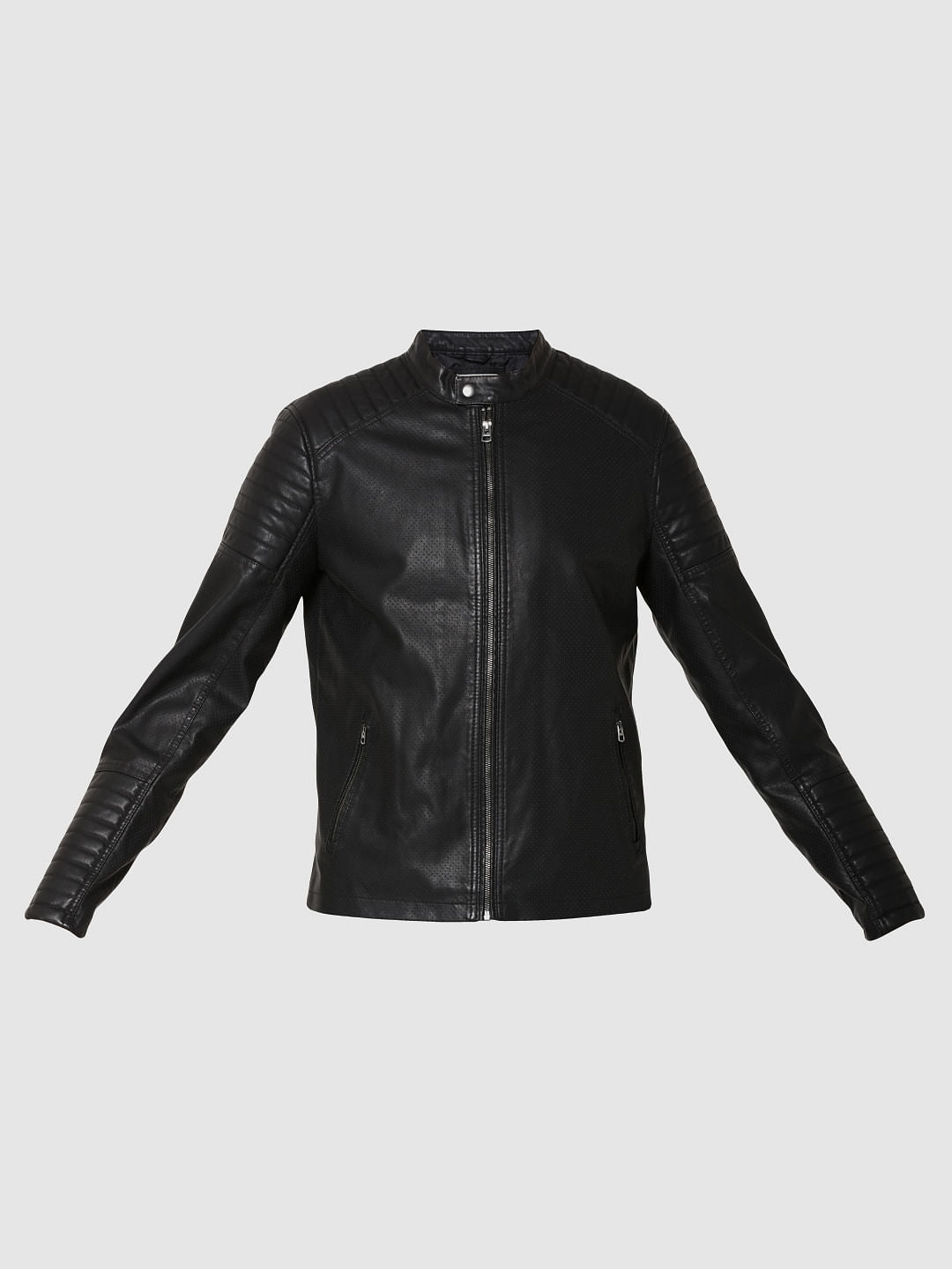 Black Ribbed Biker Jacket