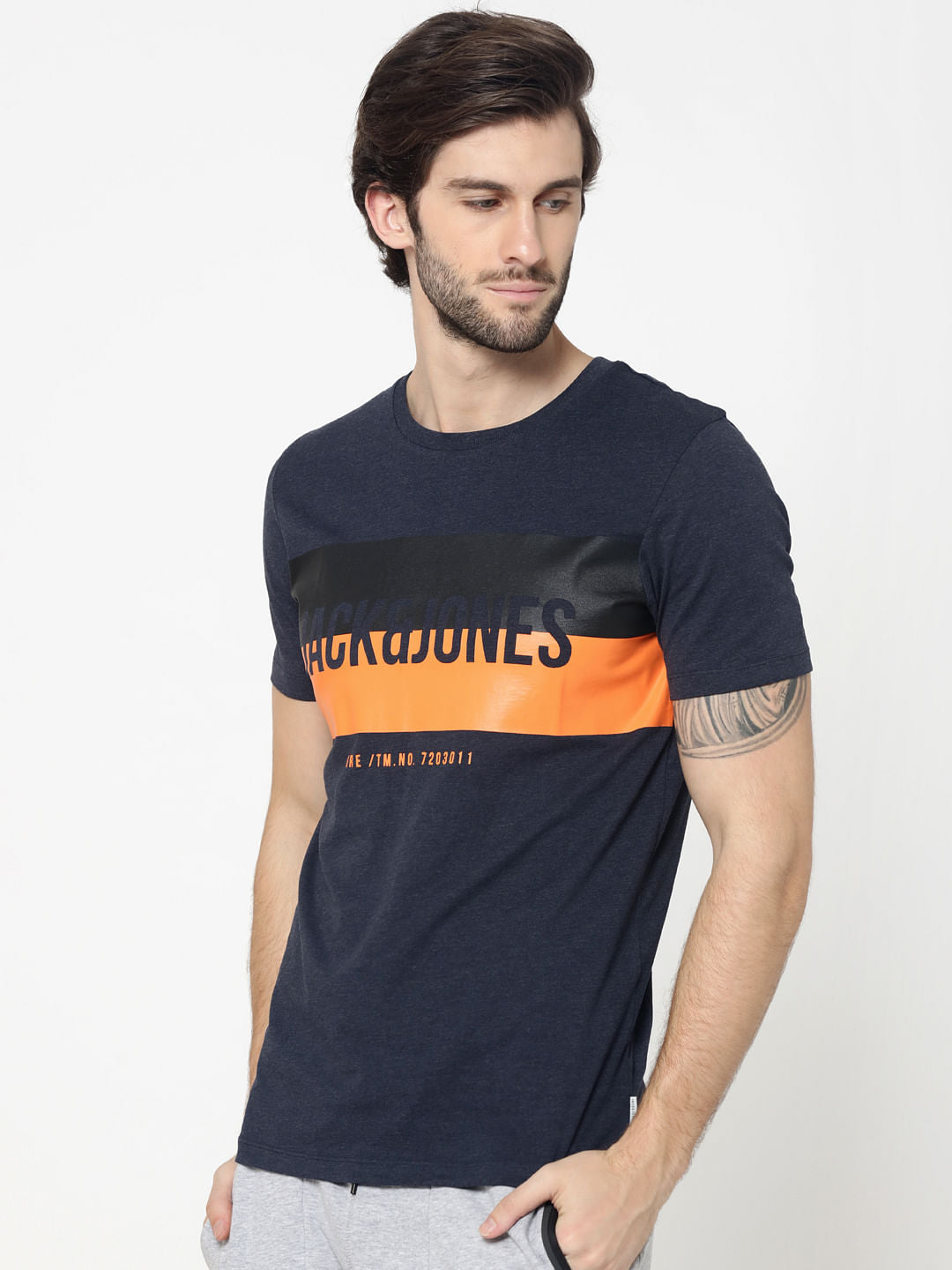 Blue Logo Print Crew Neck T-Shirt