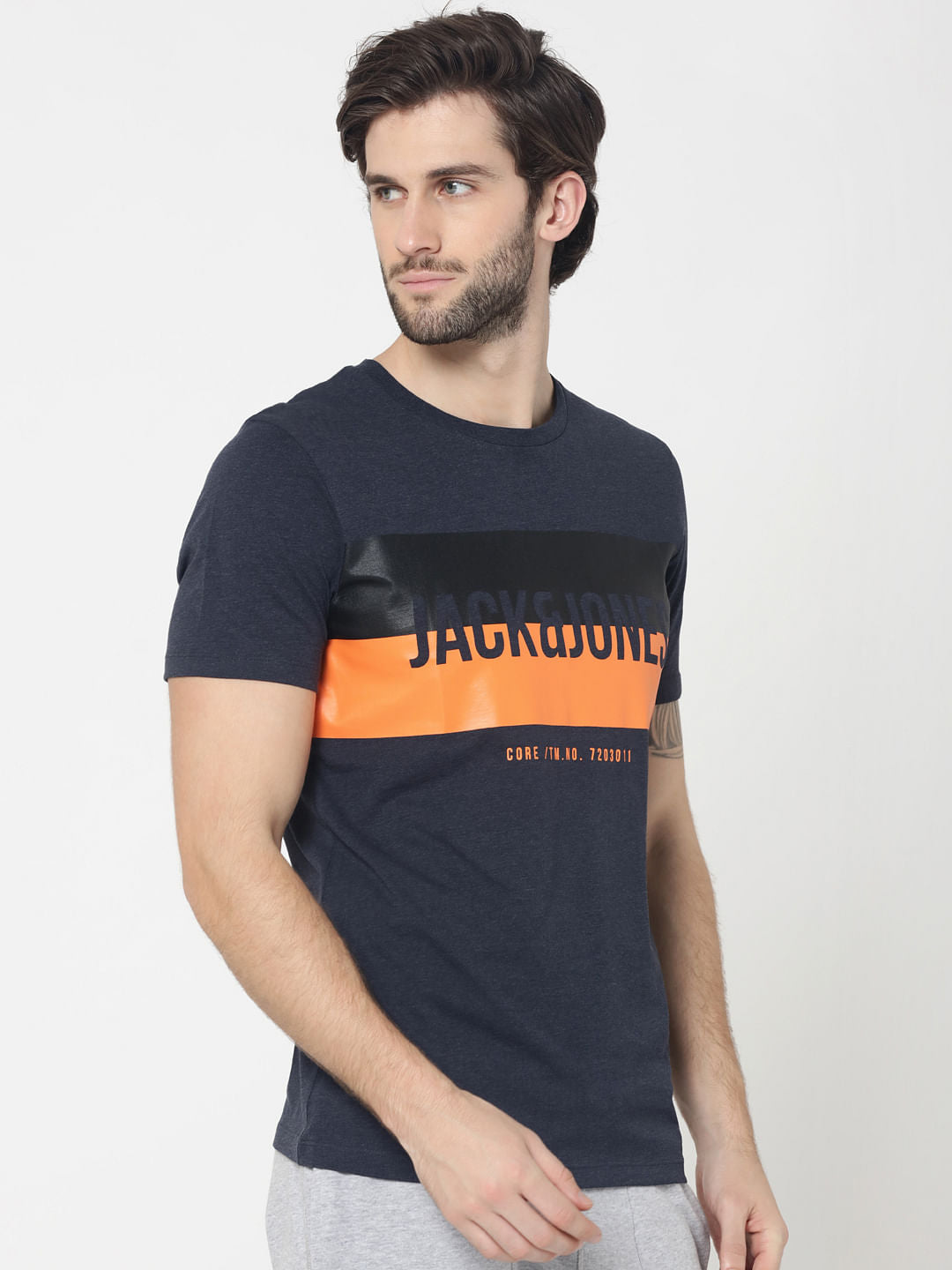 Blue Logo Print Crew Neck T-Shirt
