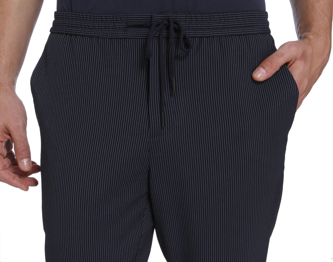 Dark Blue Striped Drawstring Slim Sweatpants