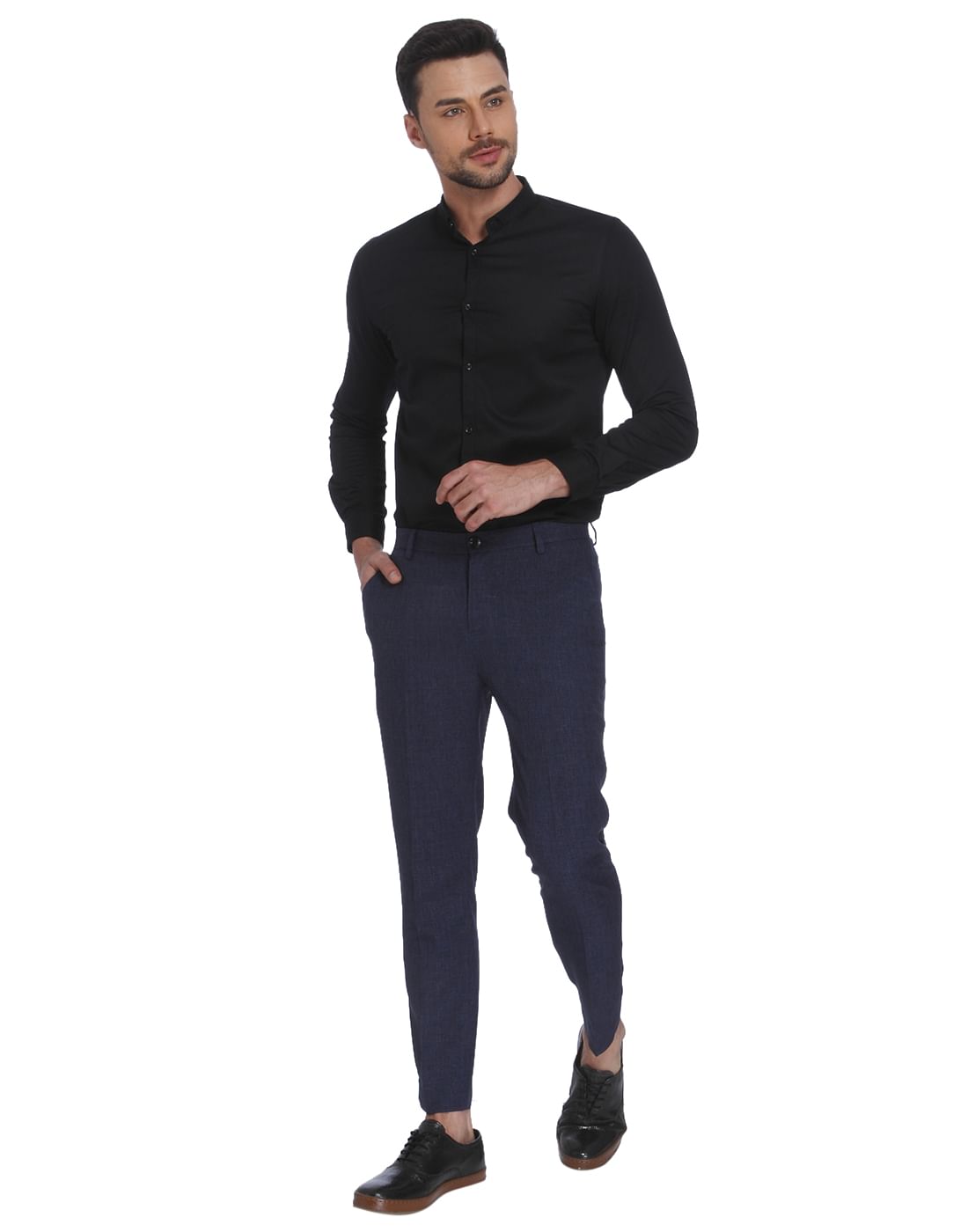 Blue Check Slim Fit Trousers