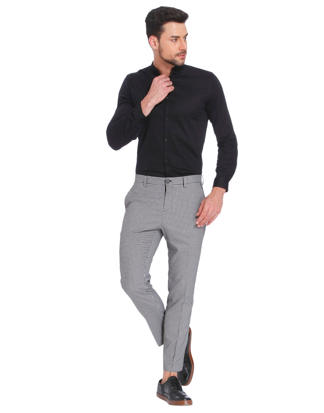 Gingham Print Slim Fit Trousers
