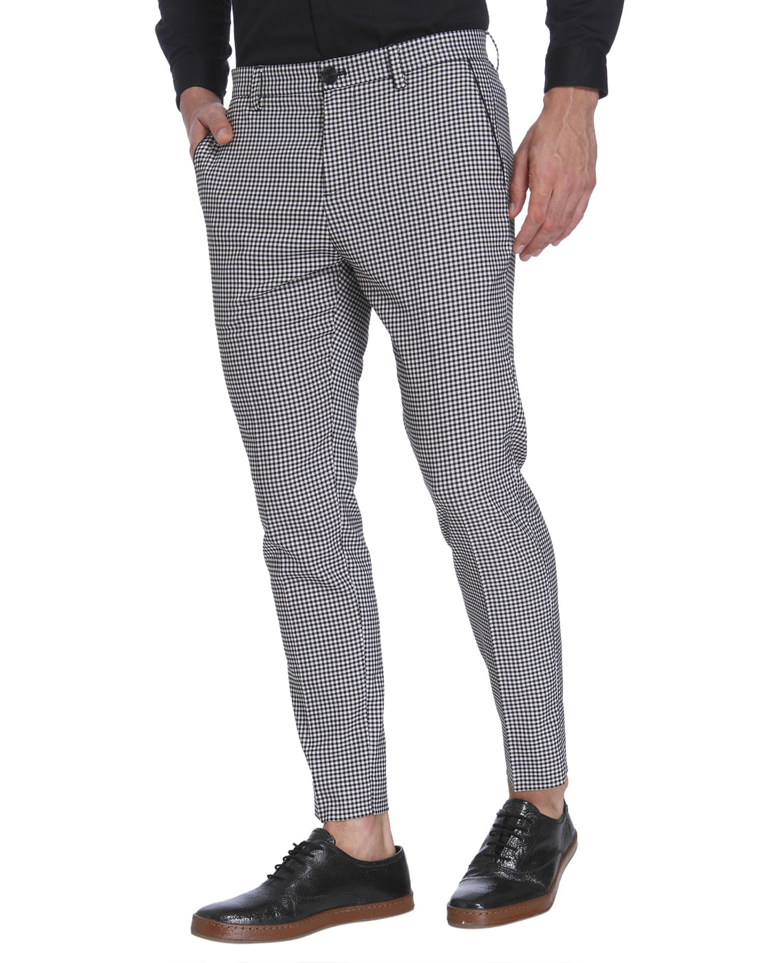 Gingham Print Slim Fit Trousers