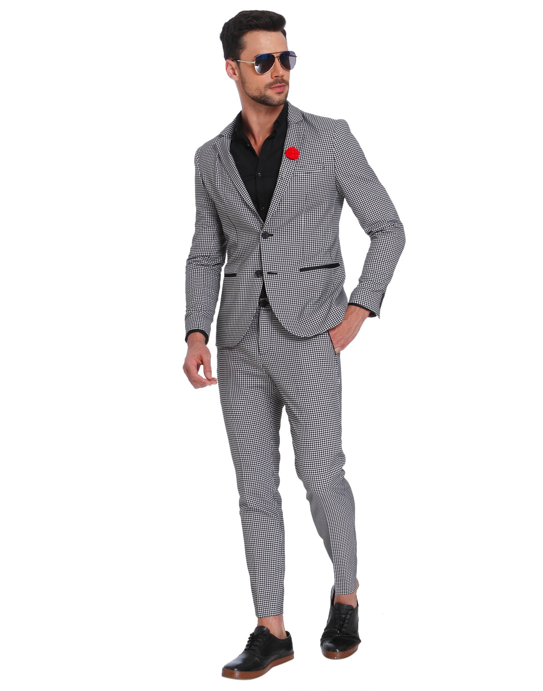 Gingham Print Slim Fit Trousers