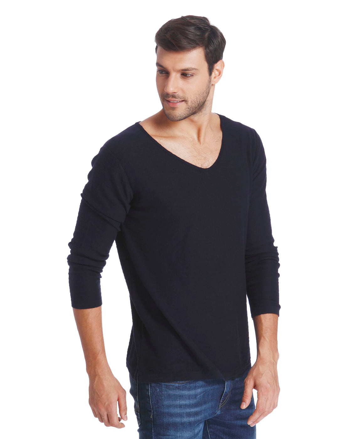 Dark Blue V-Neck Knit Pullover