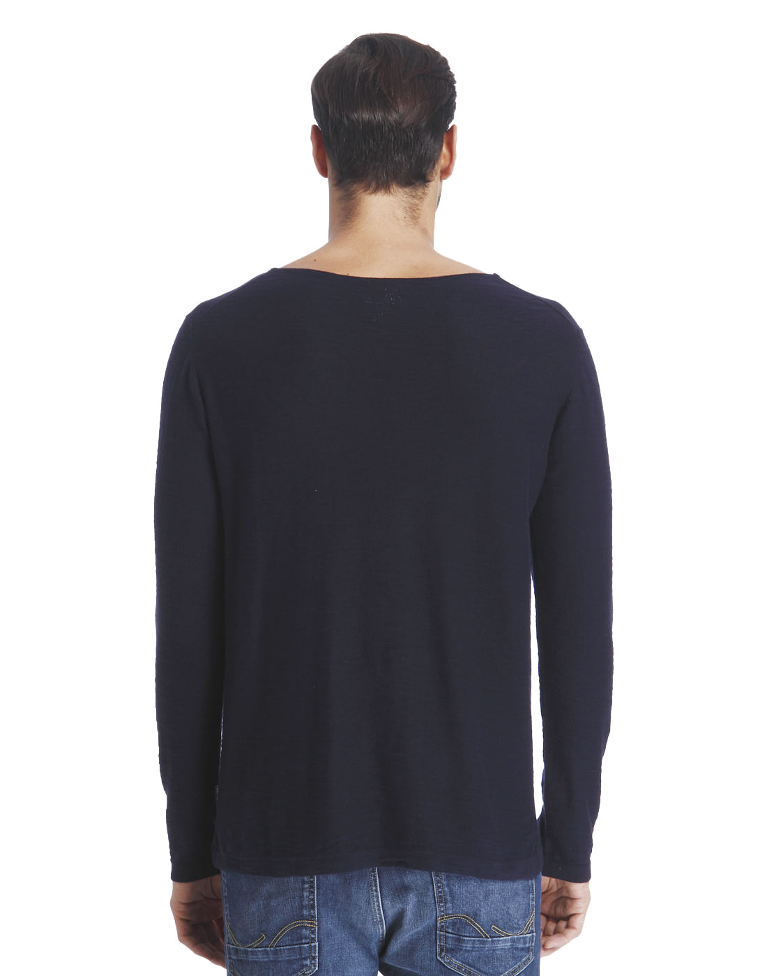 Dark Blue V-Neck Knit Pullover