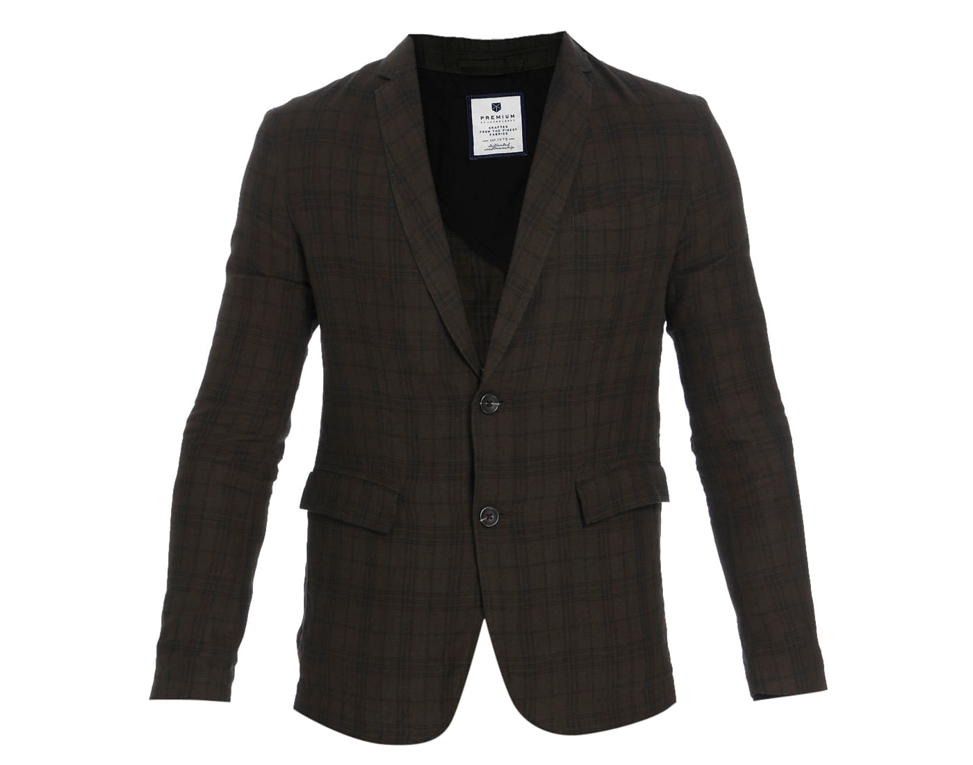 Olive Green Check Linen Blazer