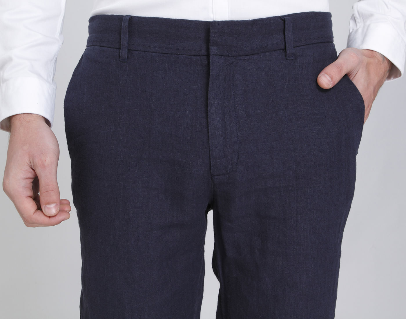 Dark Blue Regular Fit Linen Trousers