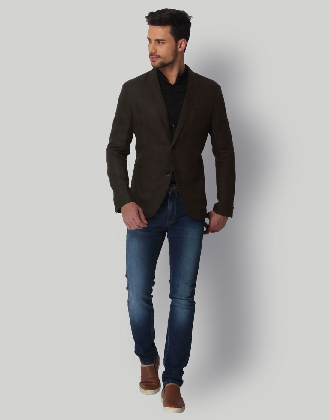 Dark Olive Green Linen Blazer