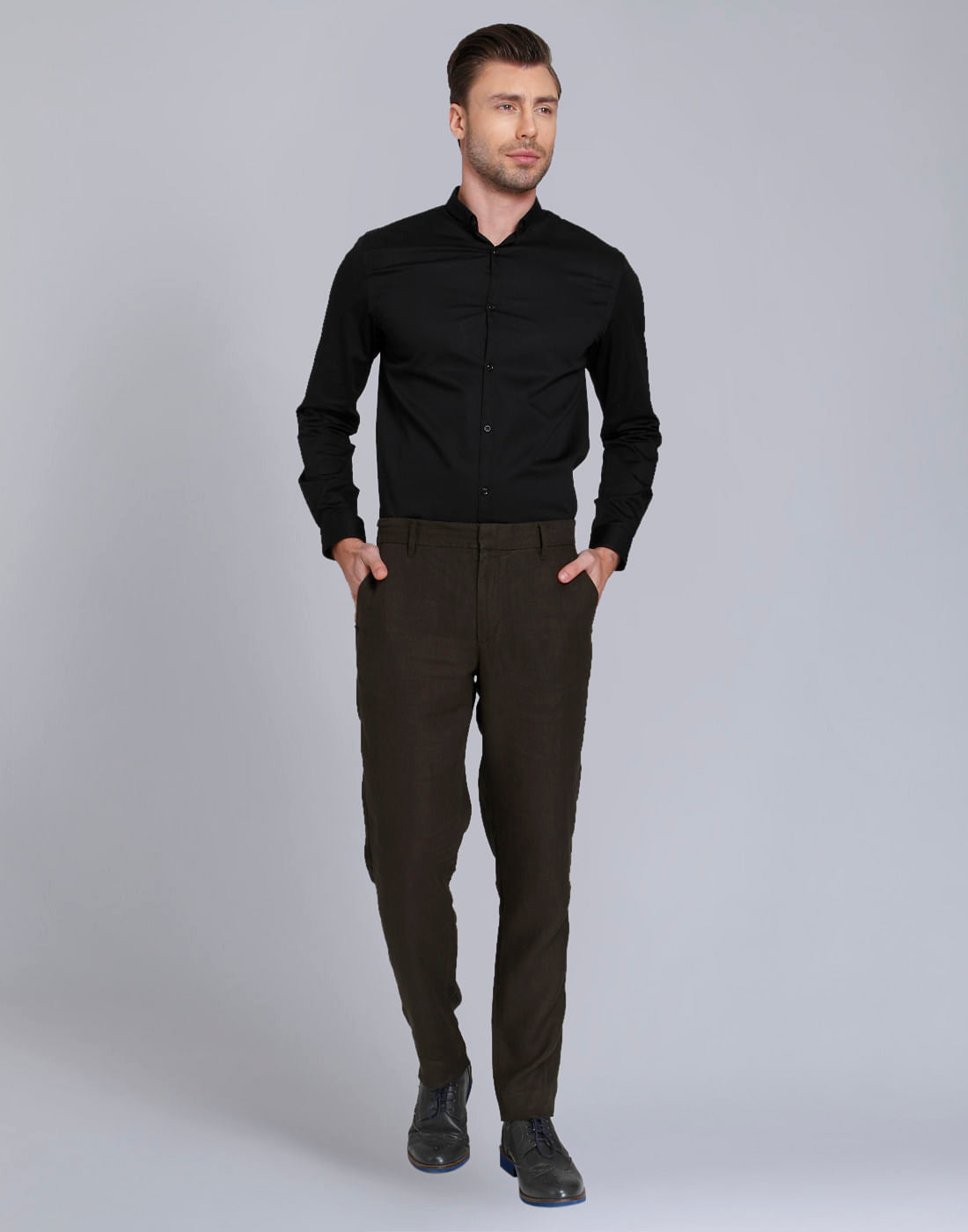 Olive Green Regular Fit Linen Trousers
