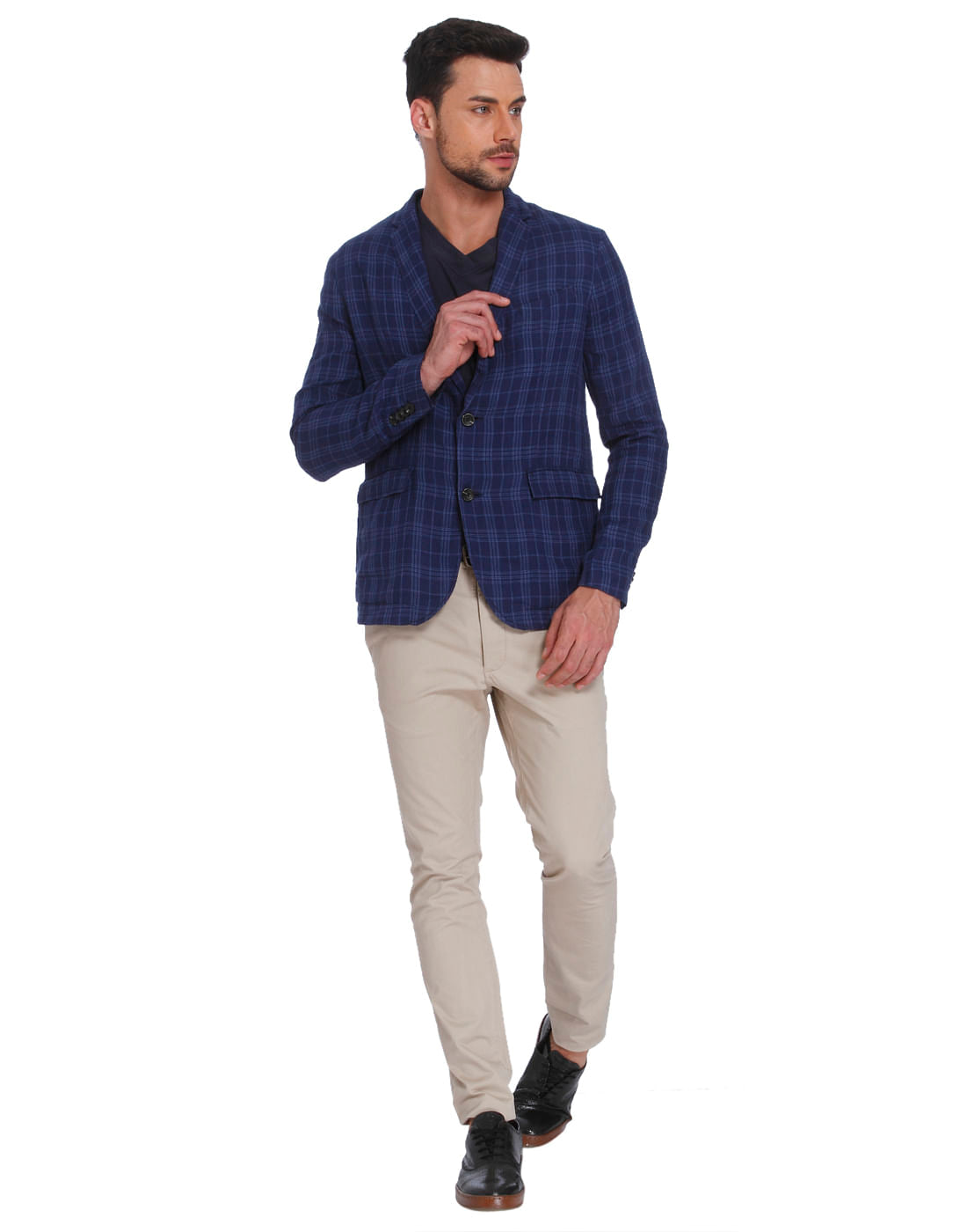 Blue Check Linen Blazer