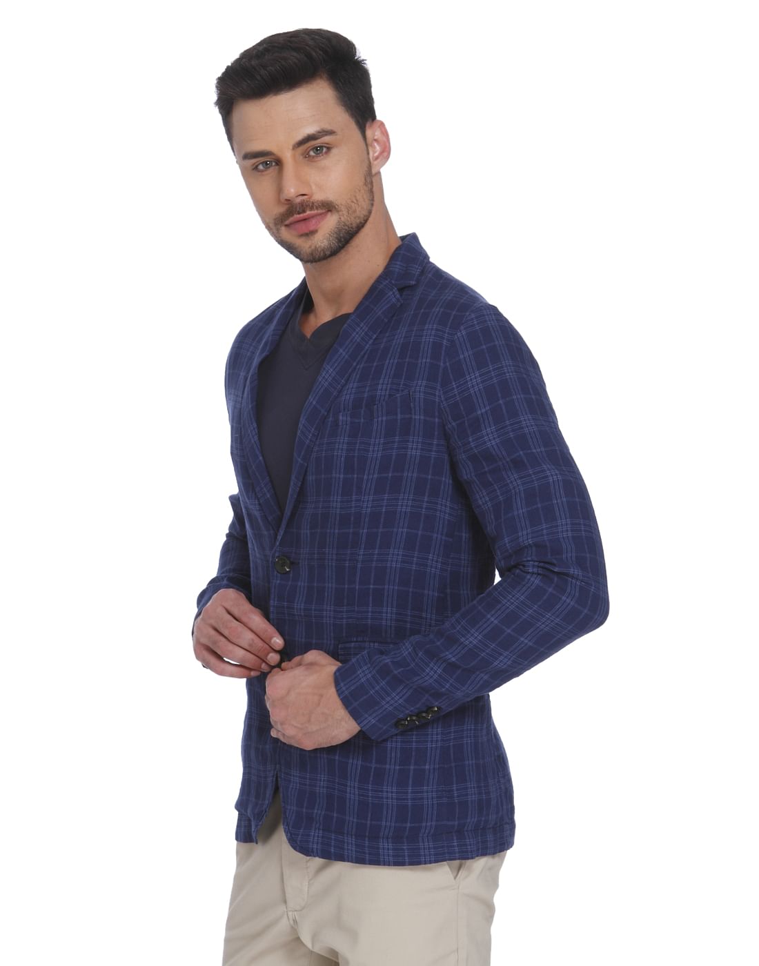 Blue Check Linen Blazer