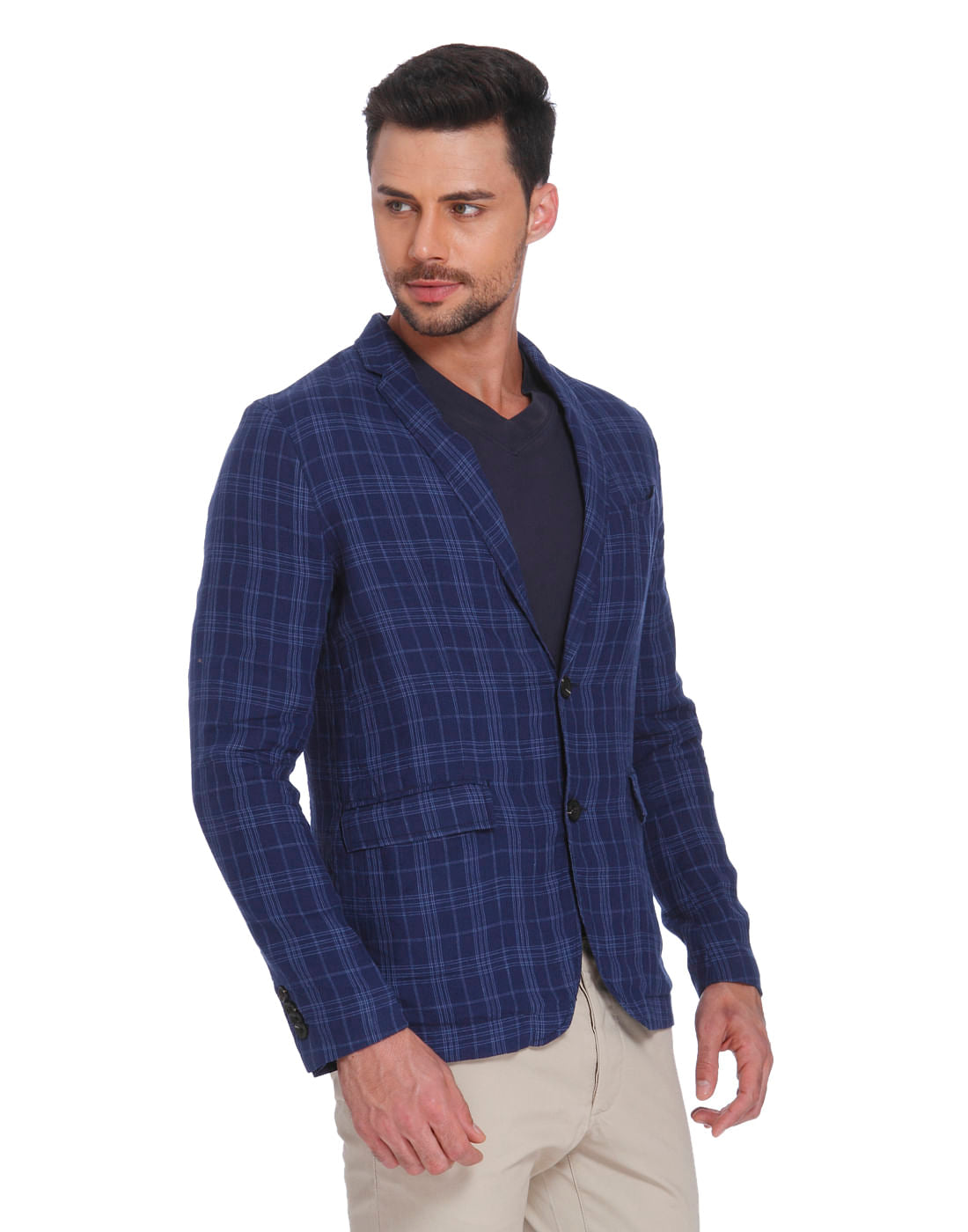 Blue Check Linen Blazer