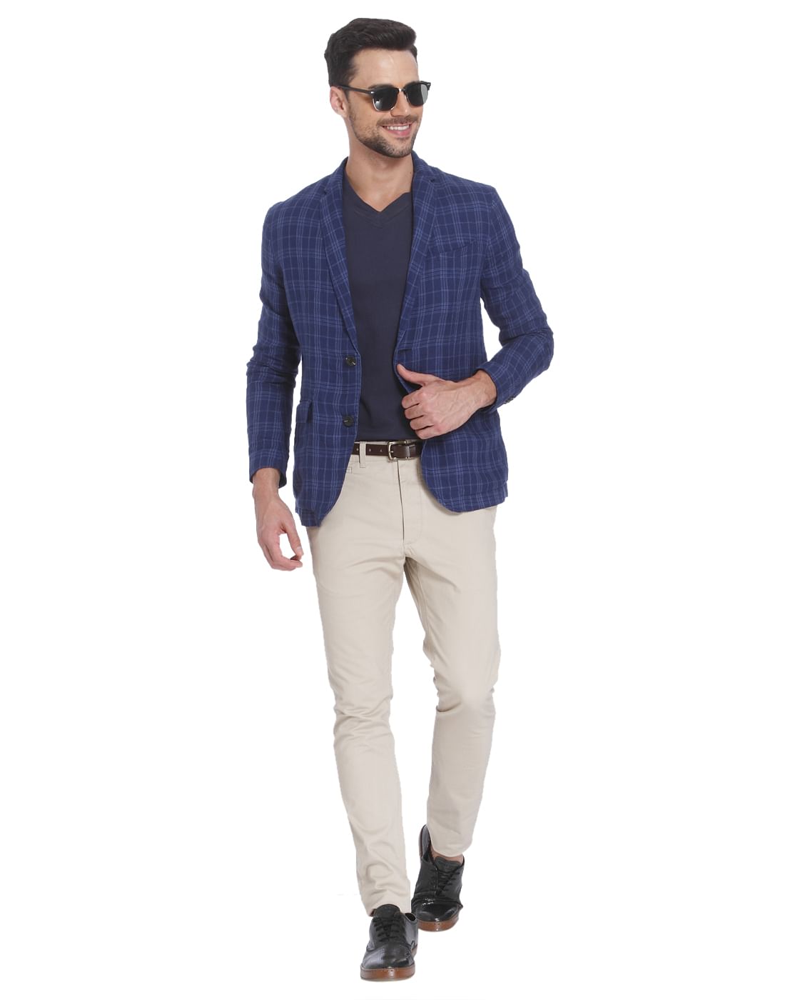 Blue Check Linen Blazer