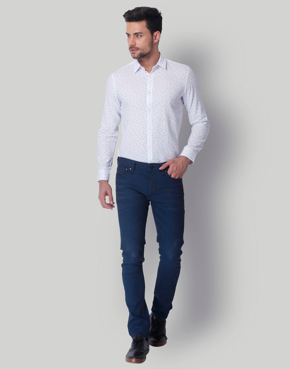 White All Over Print Slim Fit Shirt
