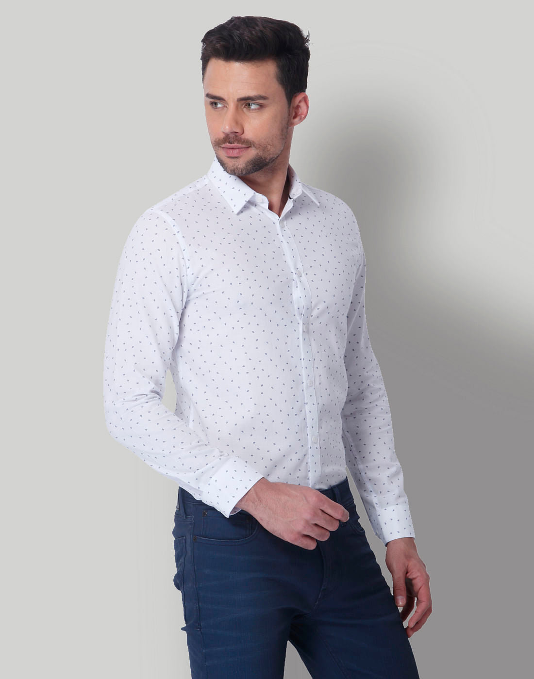 White All Over Print Slim Fit Shirt