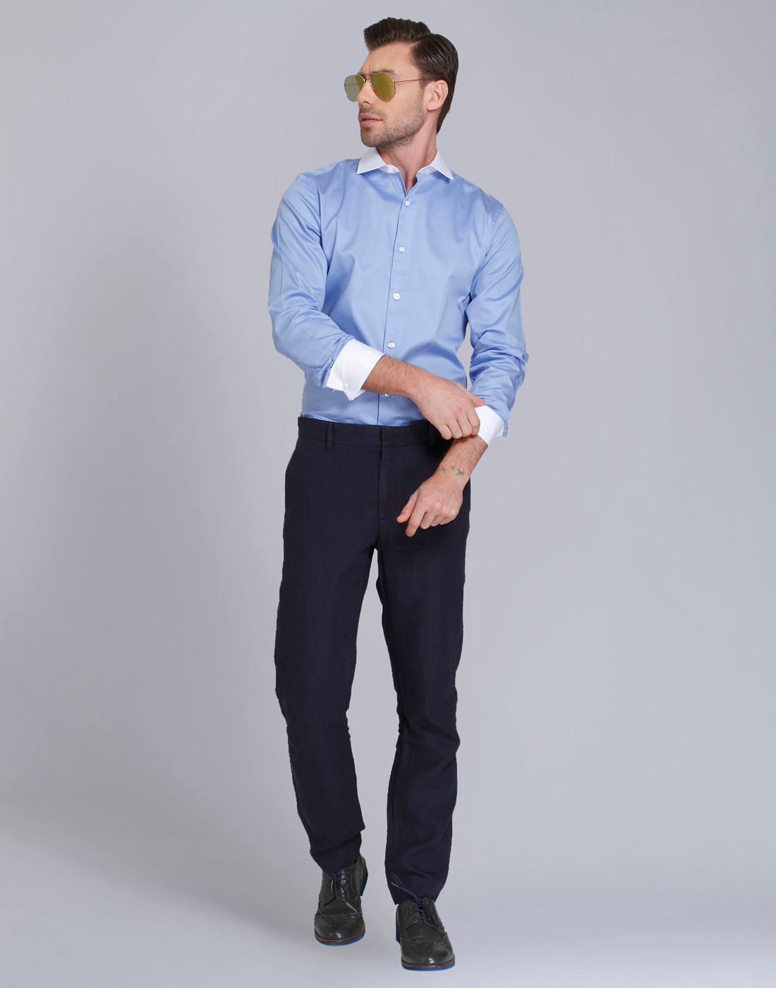 Light Blue With White Collar Slim Fit Shirt
