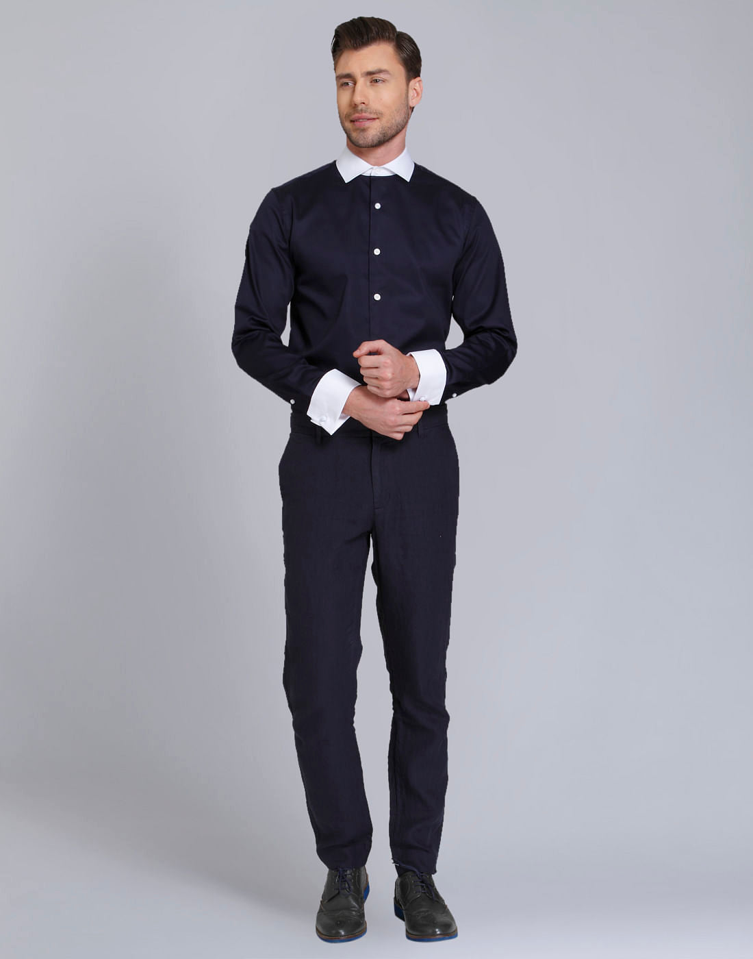 Dark Blue With Contrast Collar & Cuff Shirt