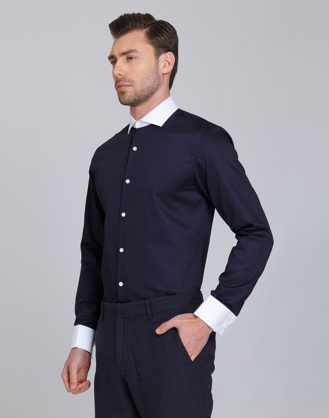 Dark Blue With Contrast Collar & Cuff Shirt