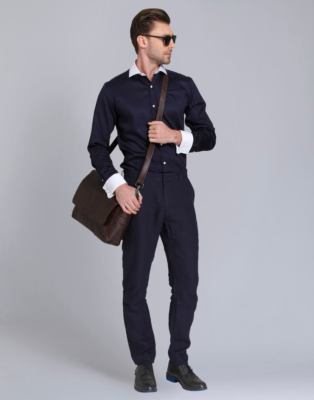 Dark Blue With Contrast Collar & Cuff Shirt