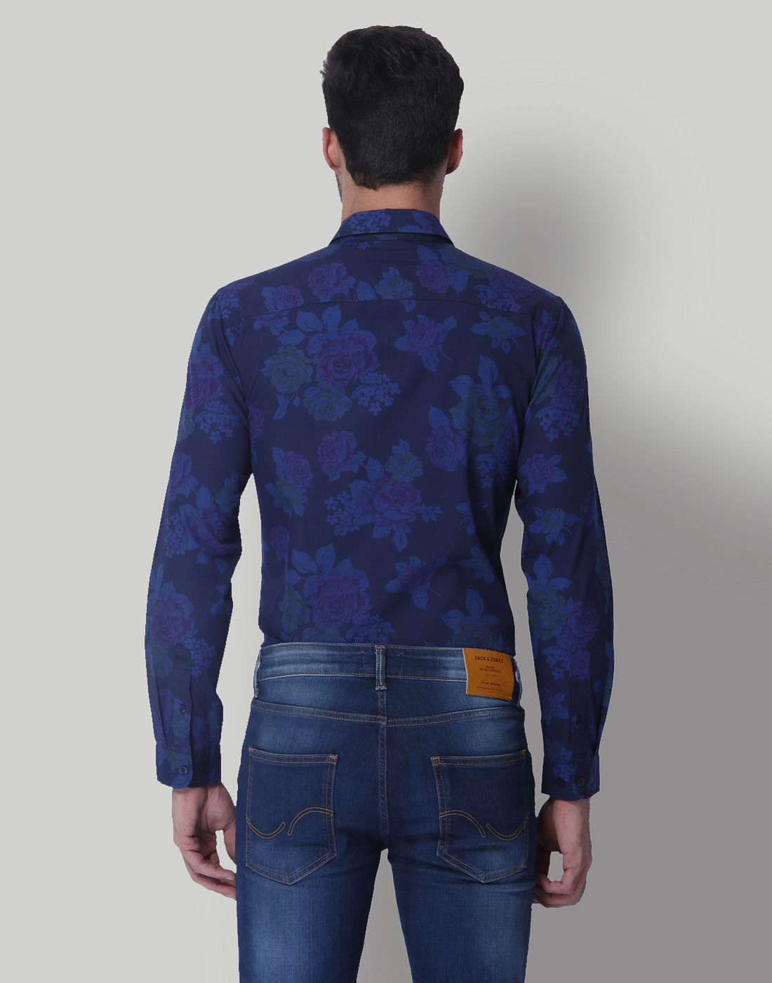 Blue Floral Print Slim Fit Shirt