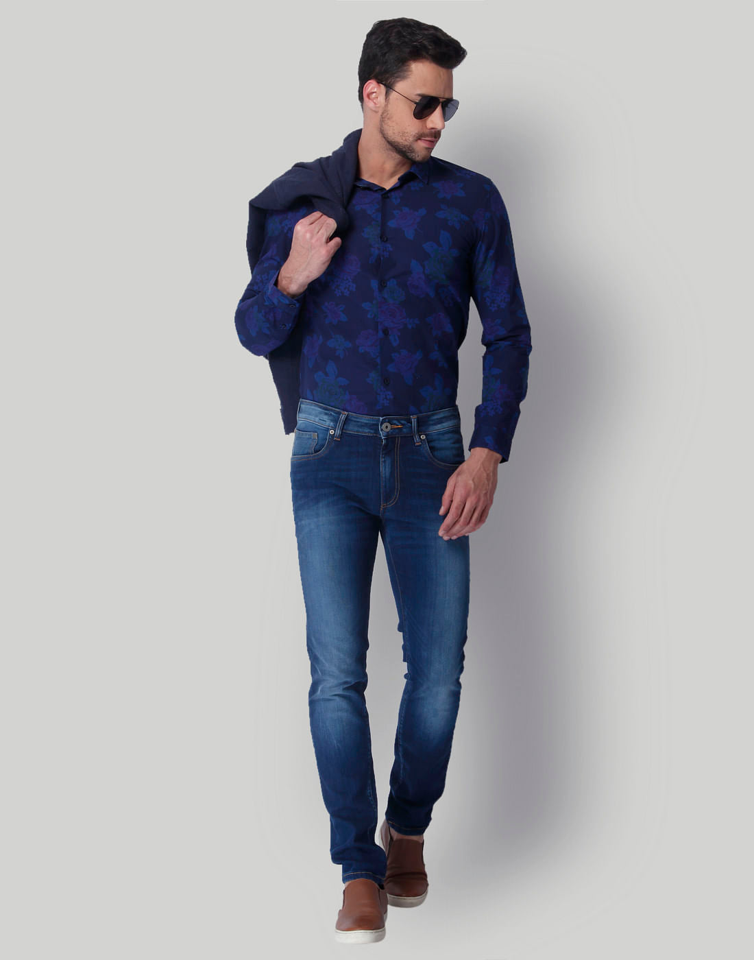 Blue Floral Print Slim Fit Shirt