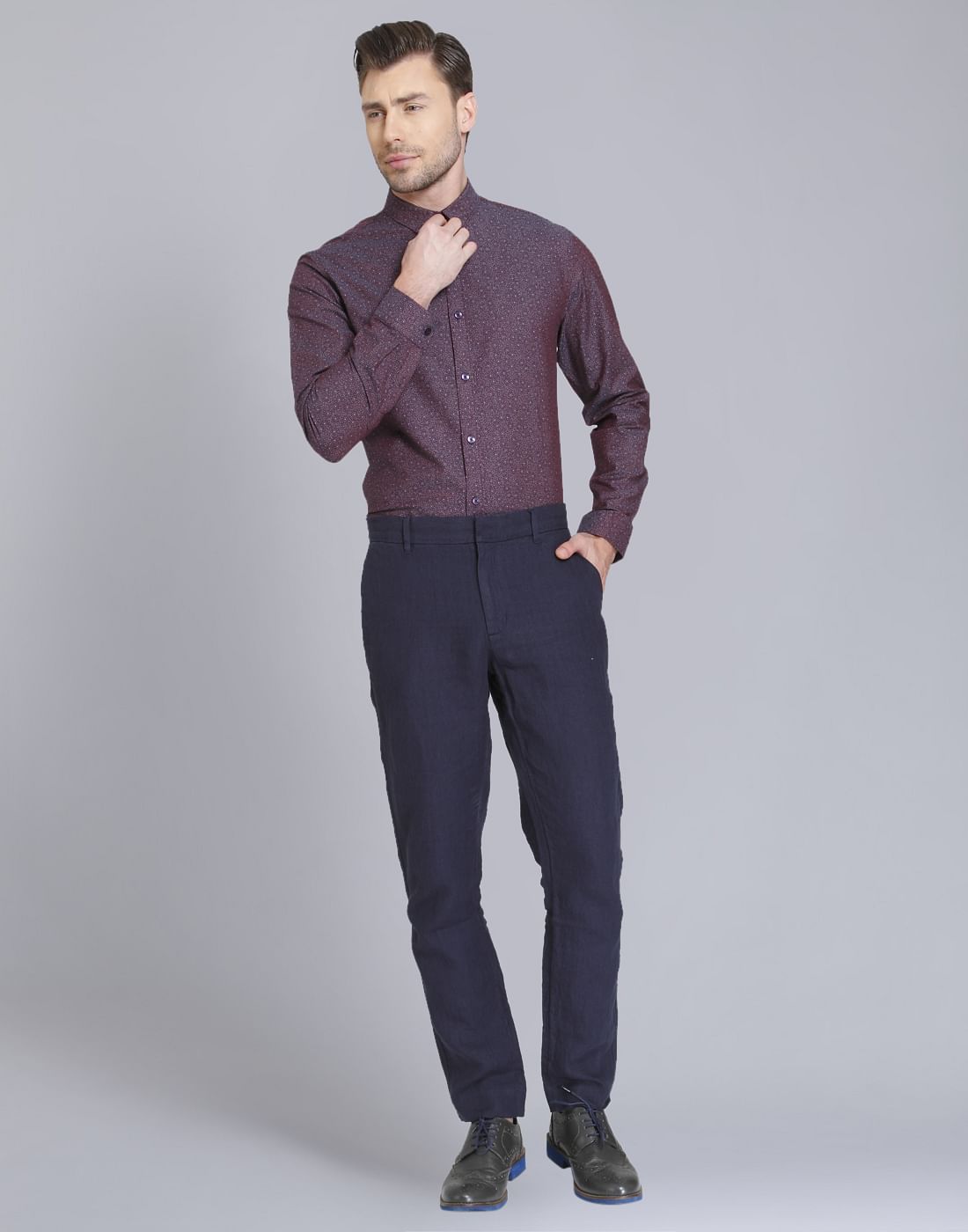 Maroon All Over Print Slim Fit Shirt