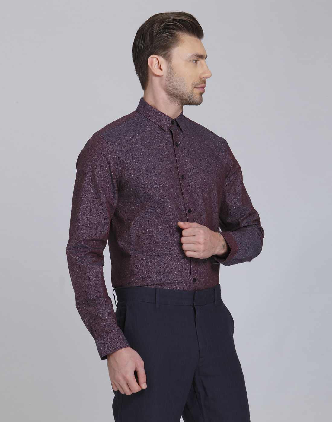 Maroon All Over Print Slim Fit Shirt