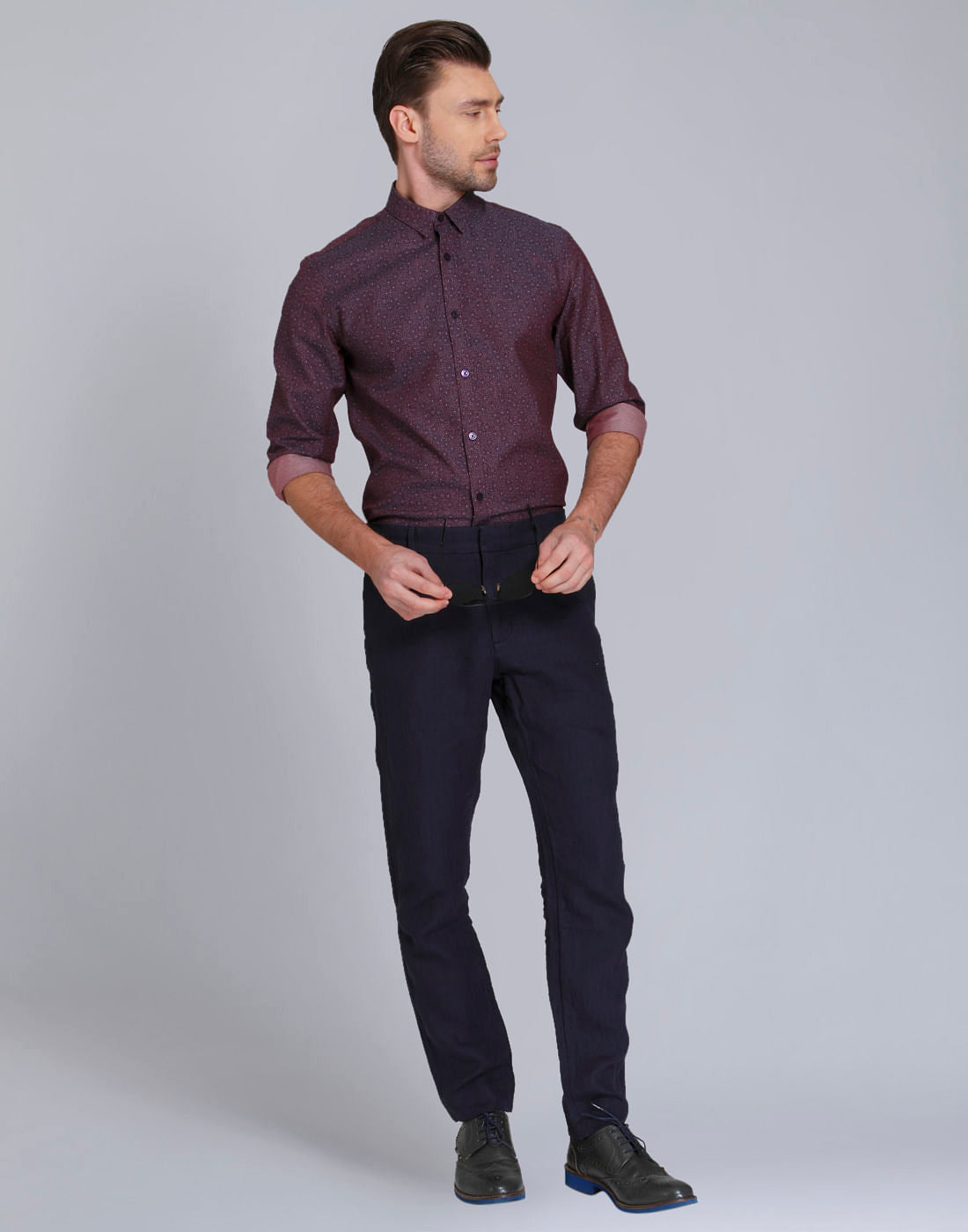Maroon All Over Print Slim Fit Shirt