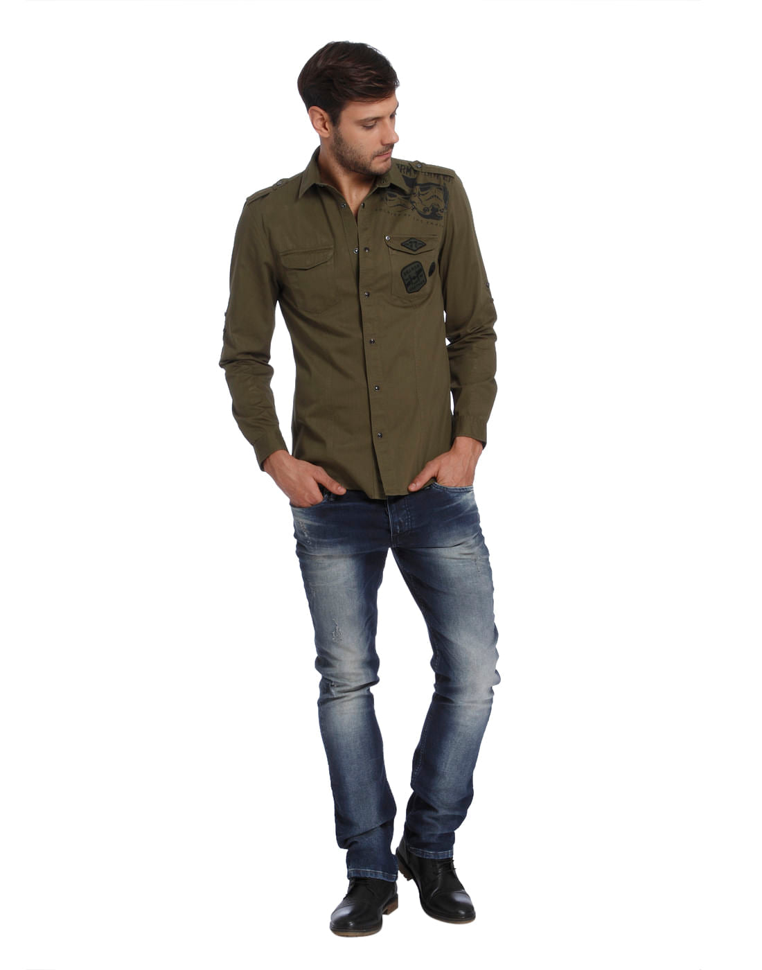 Star Wars Army Green Graphic Print Slim Fit Shirt