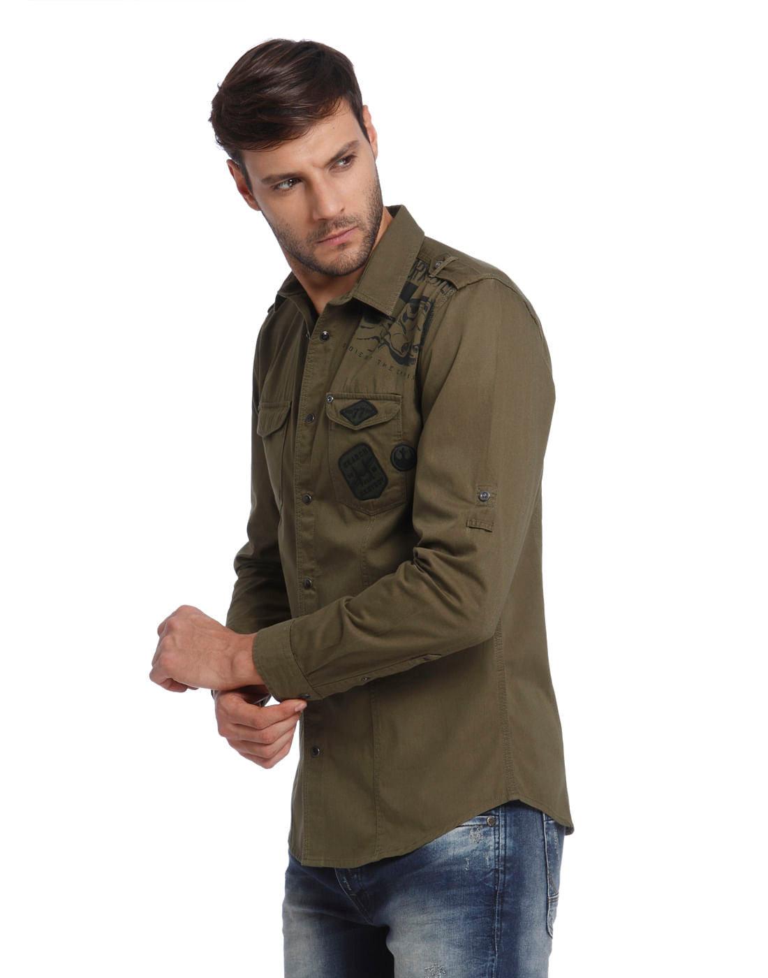 Star Wars Army Green Graphic Print Slim Fit Shirt