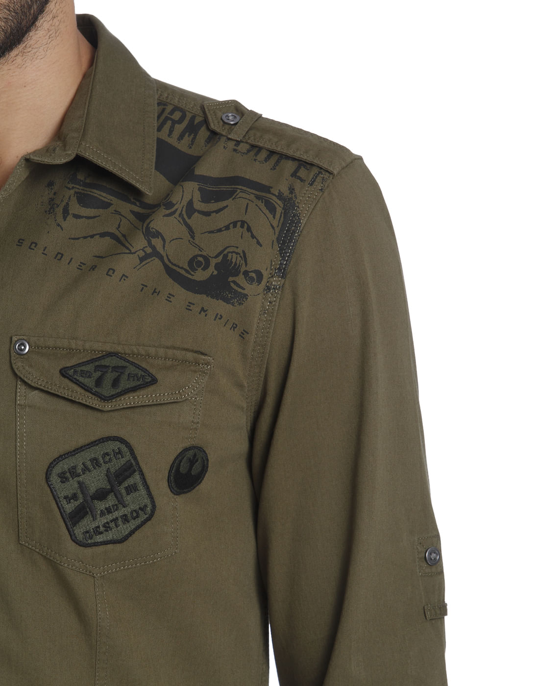 Star Wars Army Green Graphic Print Slim Fit Shirt