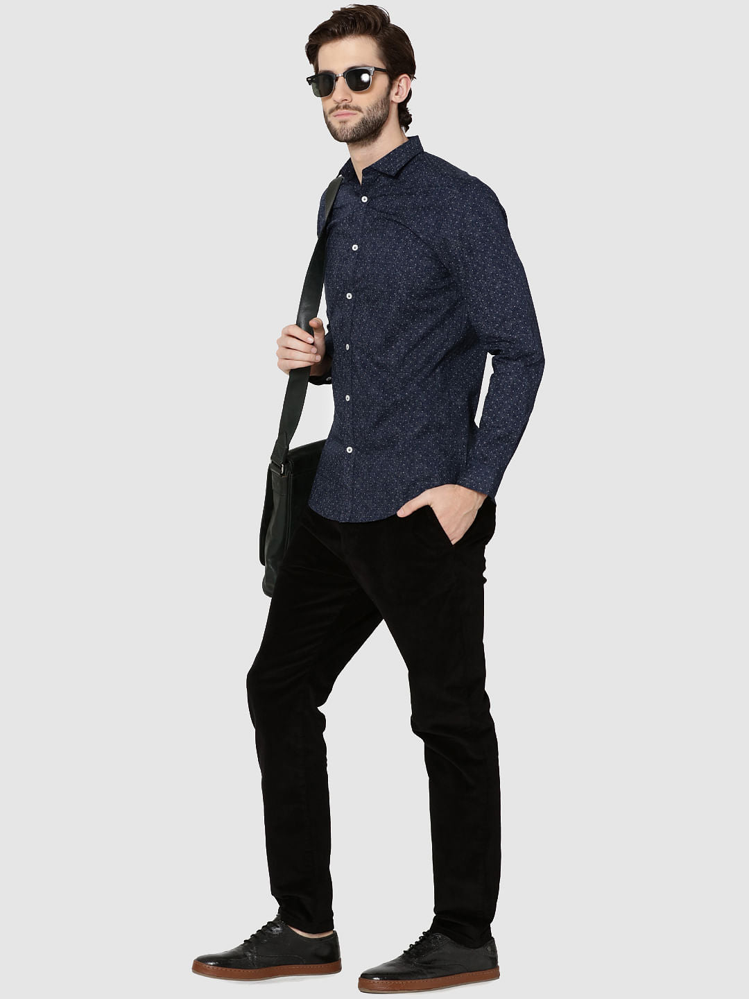 Dark Blue All Over Print Full Sleeves Slim Fit Shirt