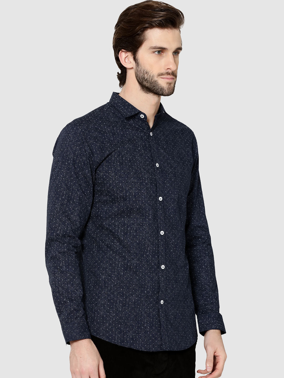 Dark Blue All Over Print Full Sleeves Slim Fit Shirt