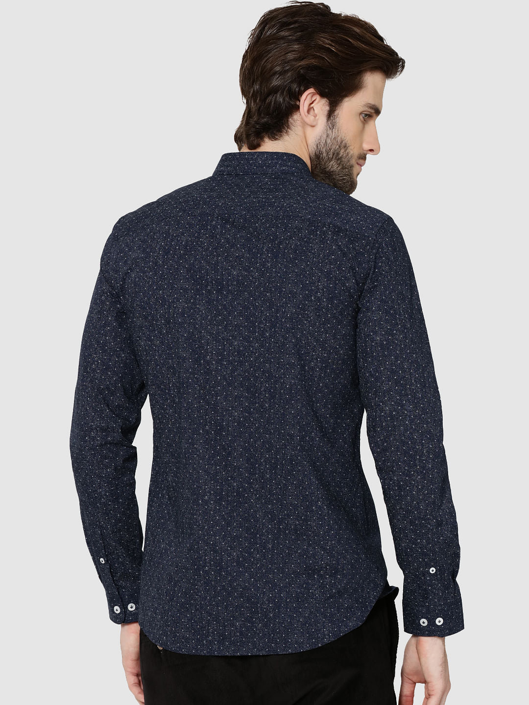 Dark Blue All Over Print Full Sleeves Slim Fit Shirt