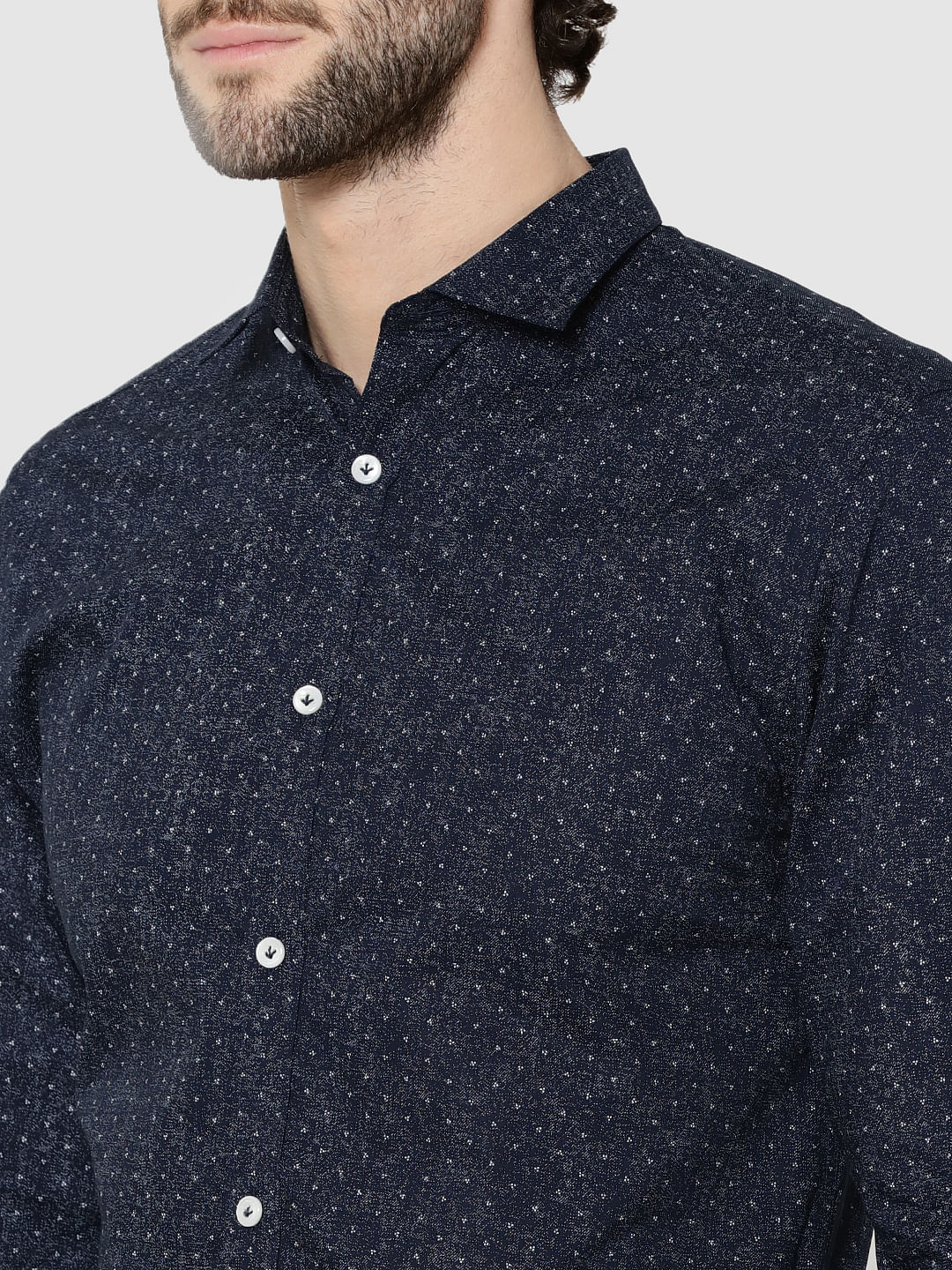 Dark Blue All Over Print Full Sleeves Slim Fit Shirt