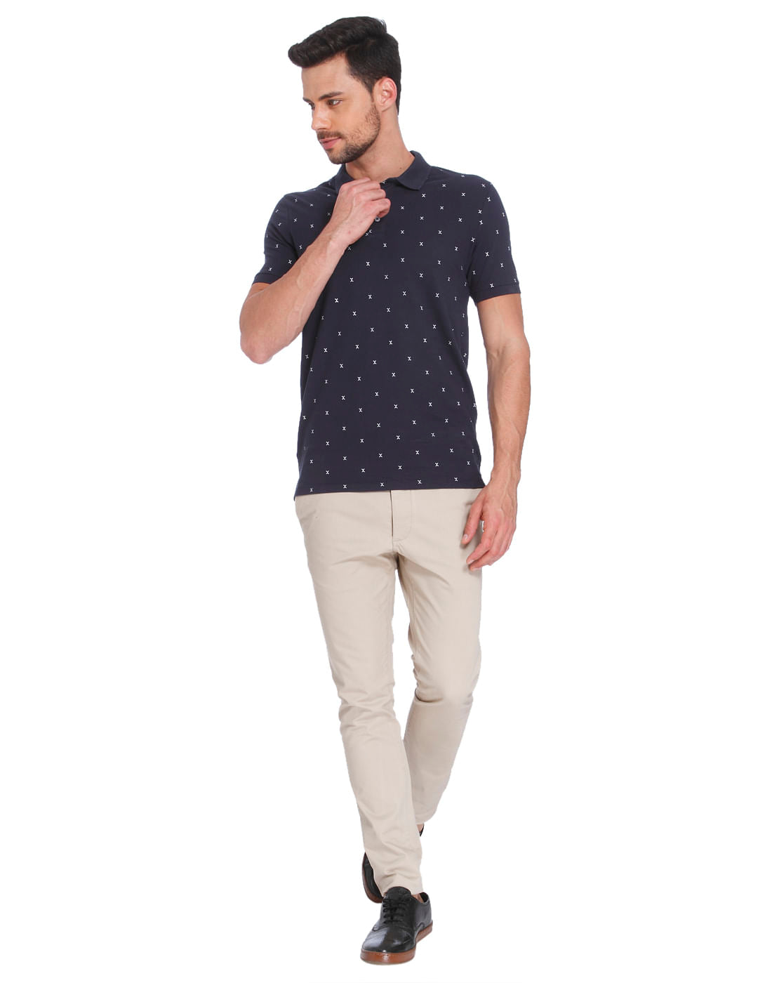 Dark Blue All Over Print Polo T-Shirt