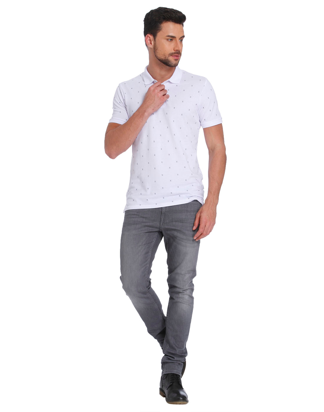 White All Over Print Polo T-Shirt