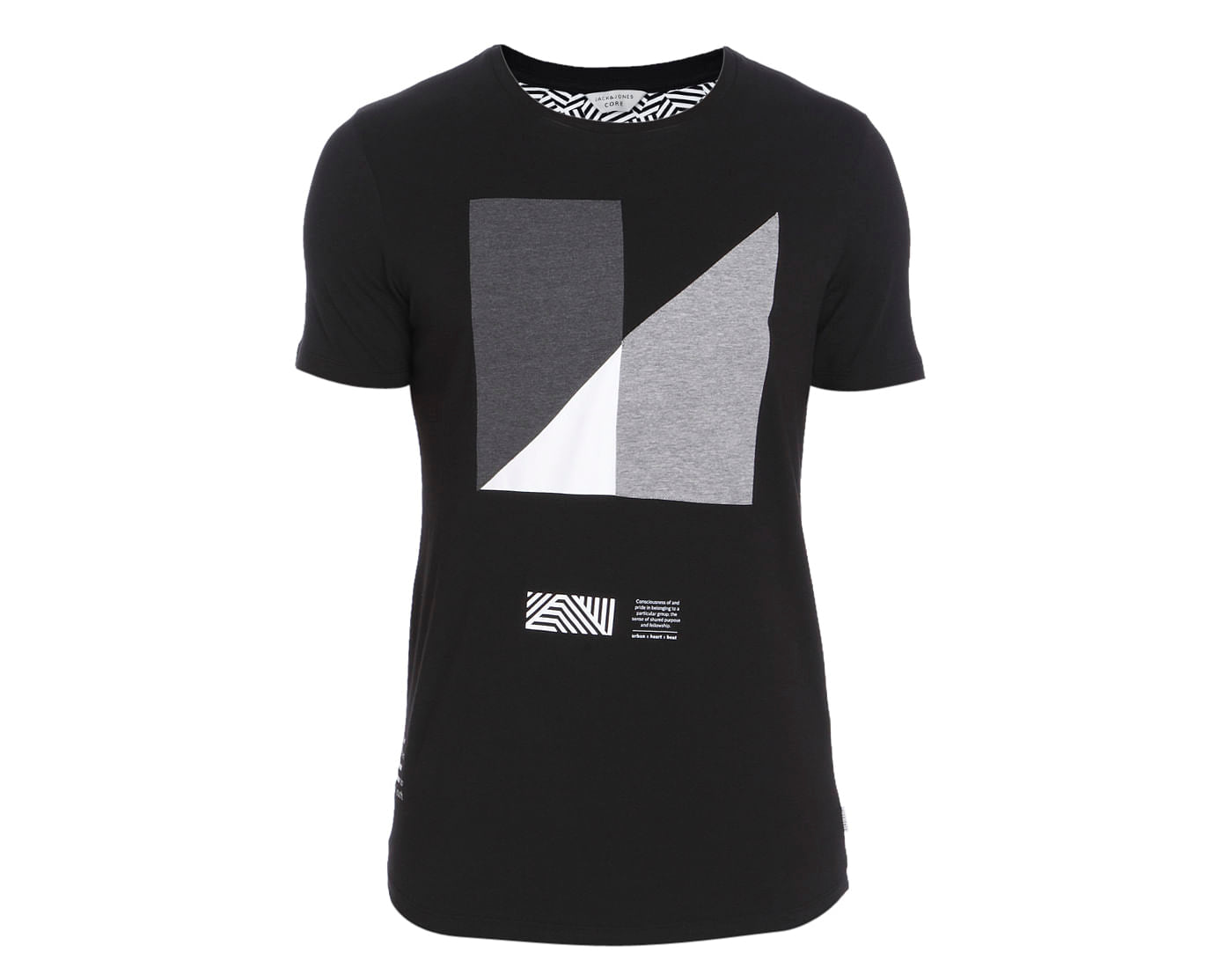 Black & Grey Print Crew Neck T-Shirt
