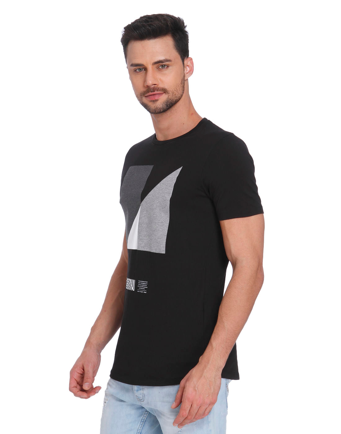 Black & Grey Print Crew Neck T-Shirt