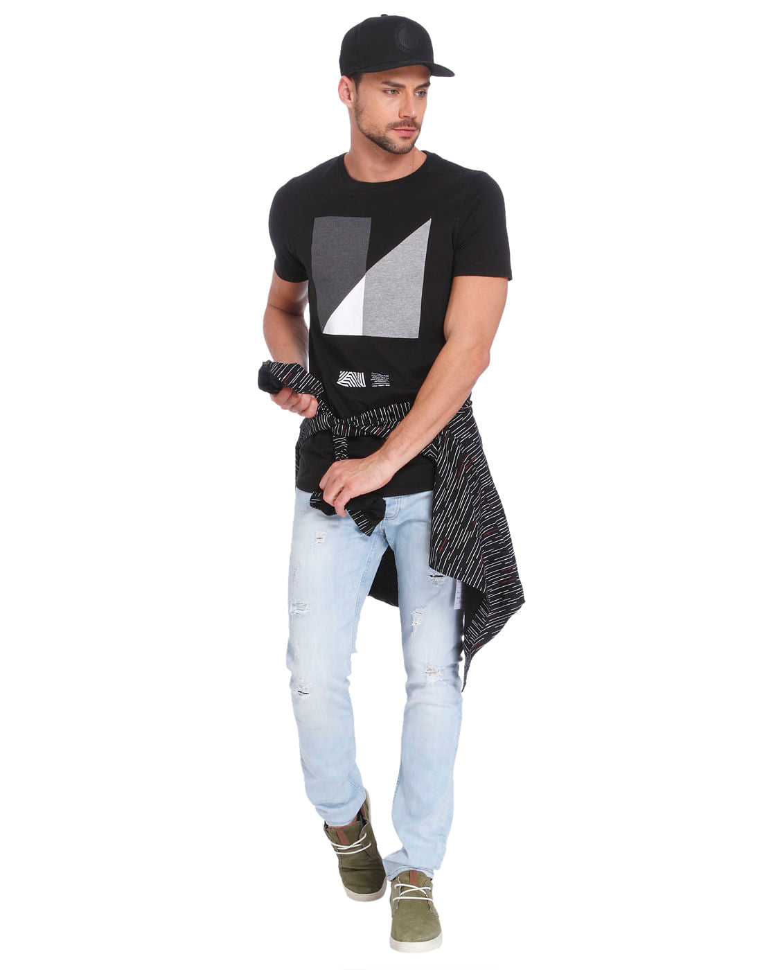 Black & Grey Print Crew Neck T-Shirt