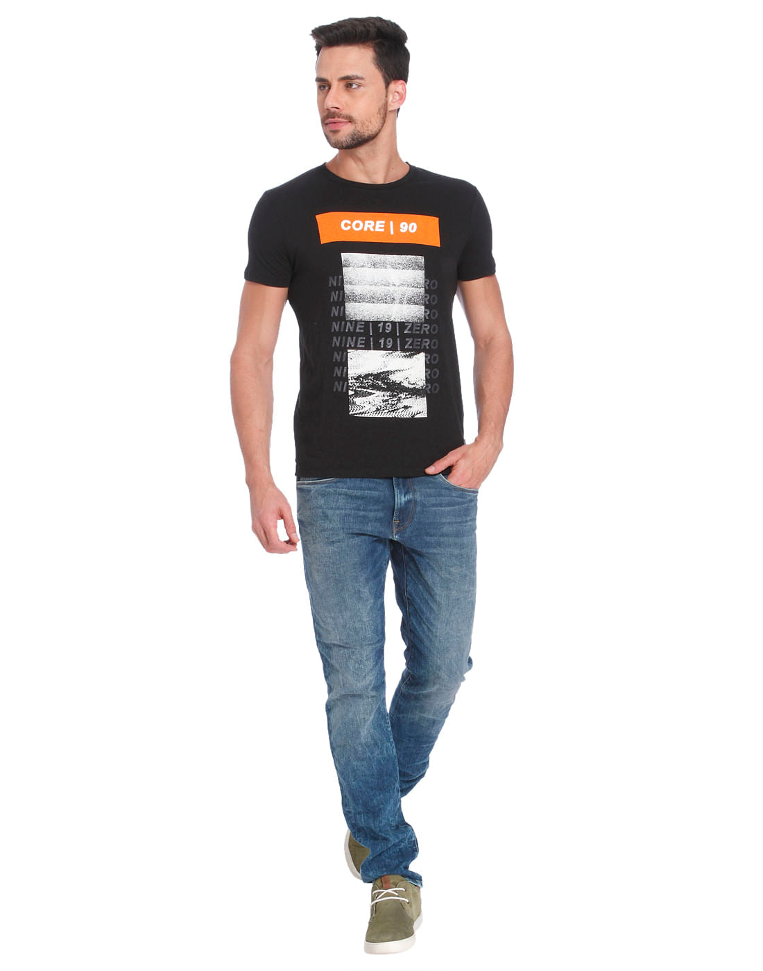 Black Graphic Print Crew Neck T-Shirt