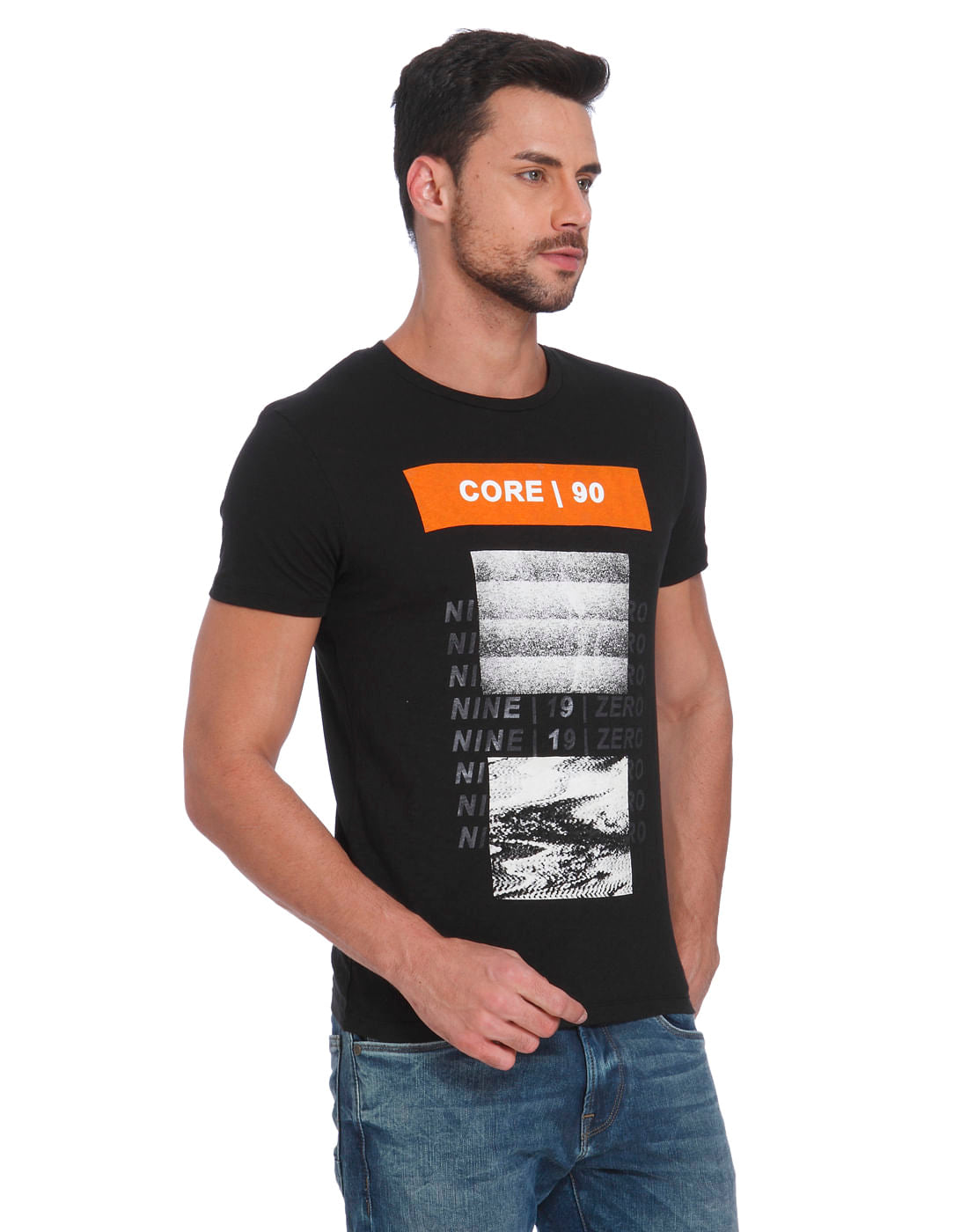 Black Graphic Print Crew Neck T-Shirt