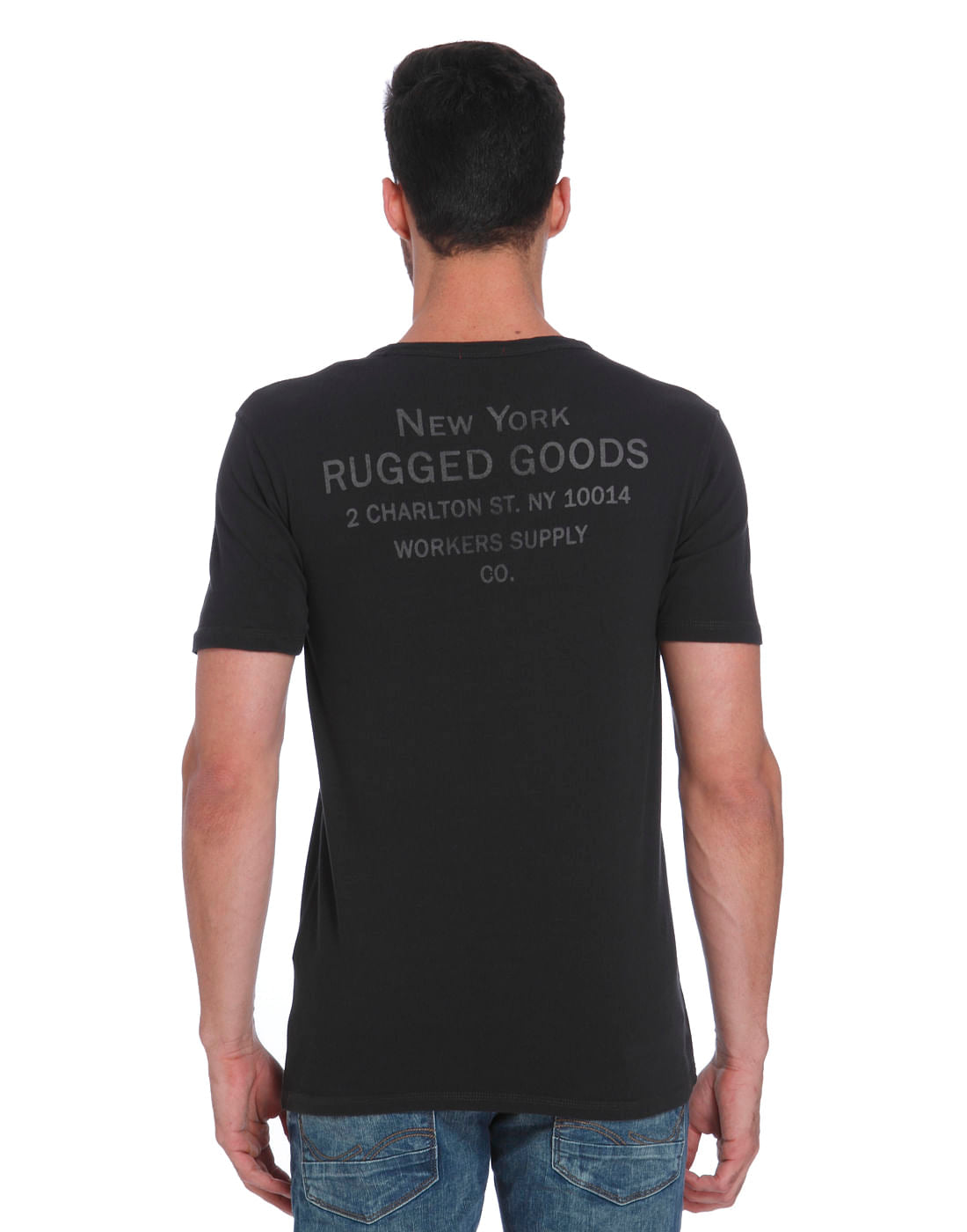 Black Text Print Crew Neck T-Shirt
