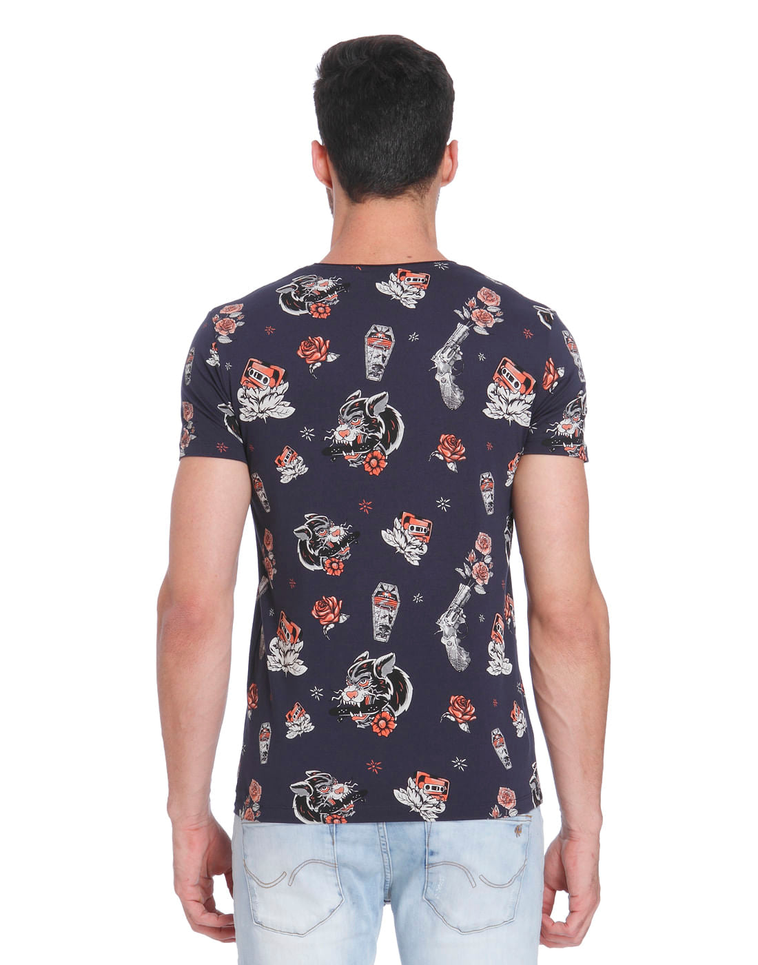 Blue All Over Print Crew Neck T-Shirt