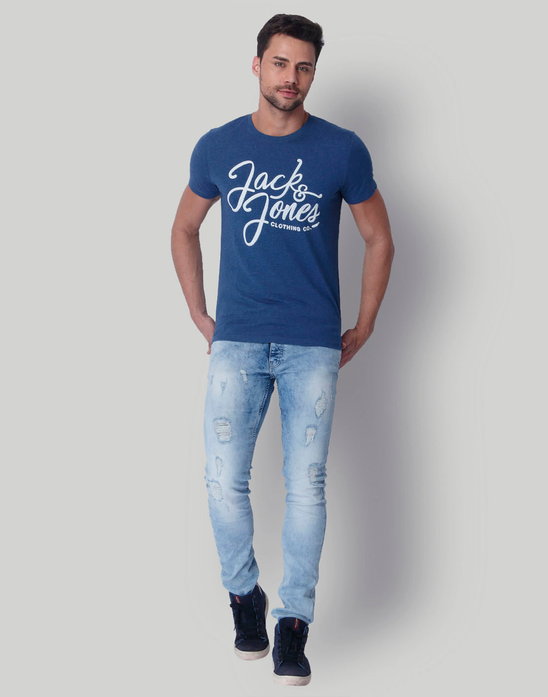 Blue Logo Print Crew Neck T-Shirt