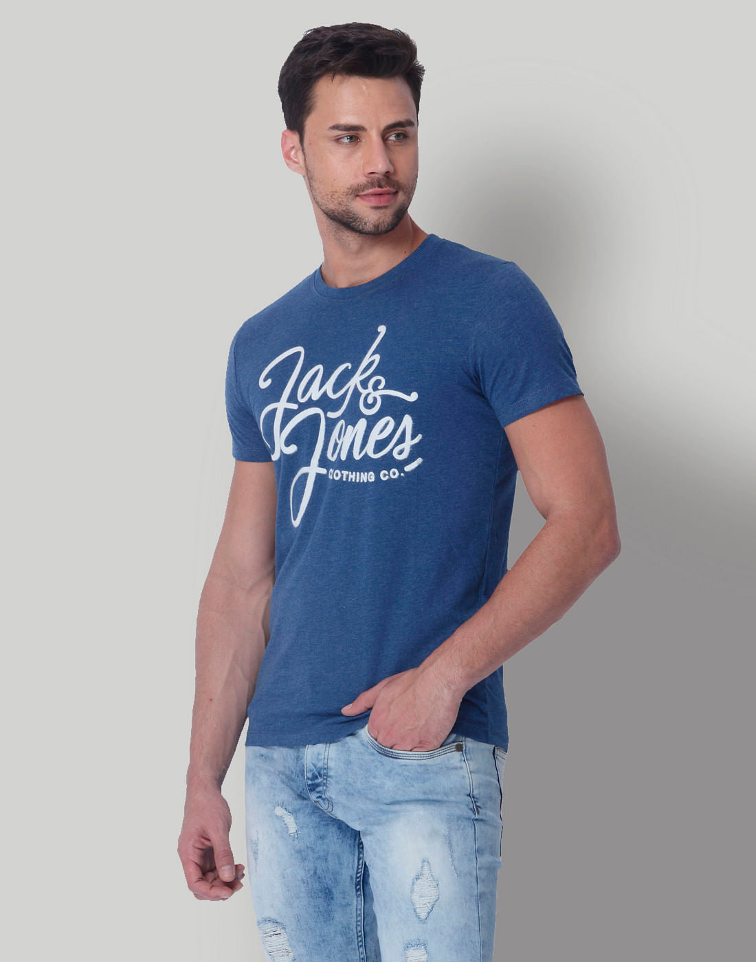 Blue Logo Print Crew Neck T-Shirt