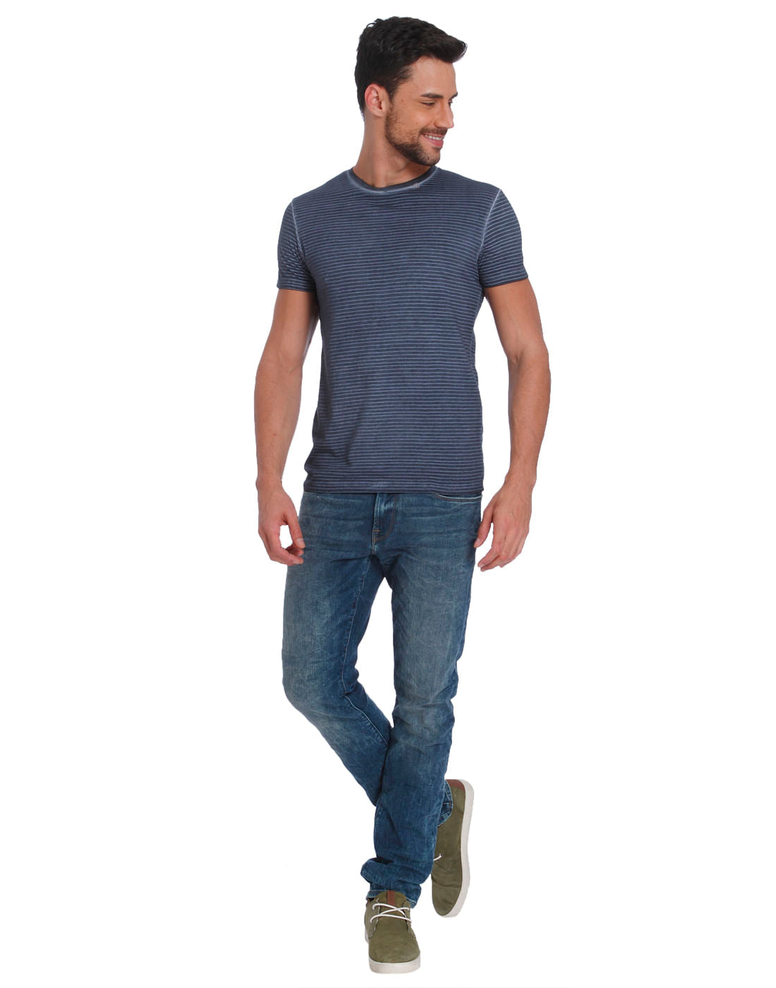Blue Striped Crew Neck T-Shirt