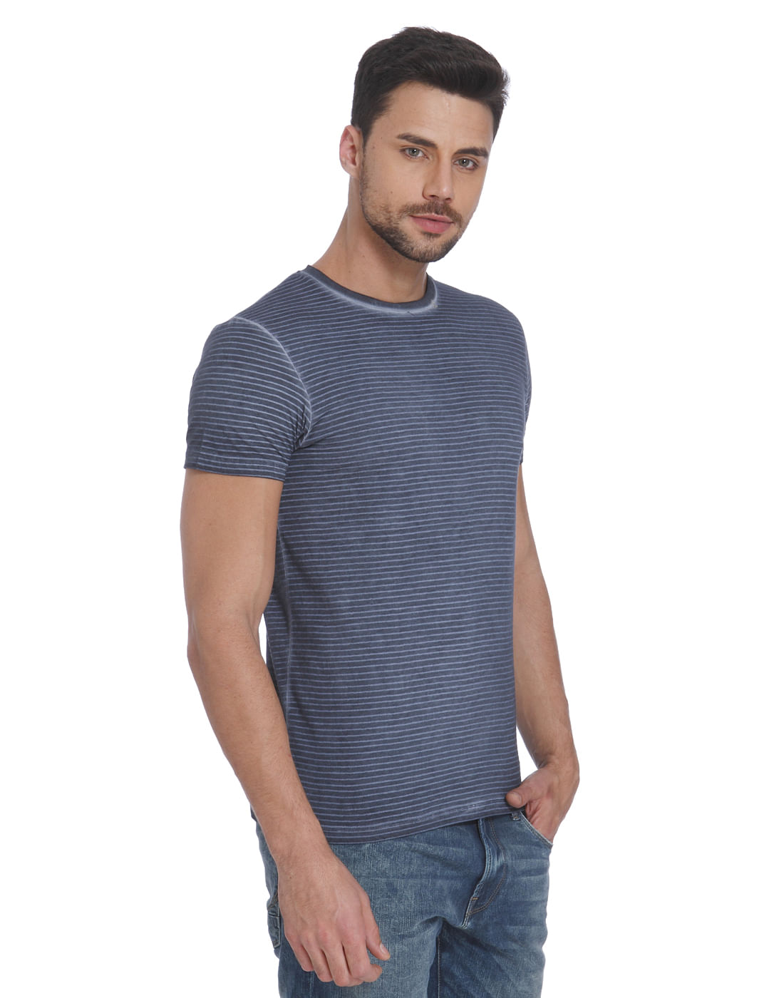 Blue Striped Crew Neck T-Shirt