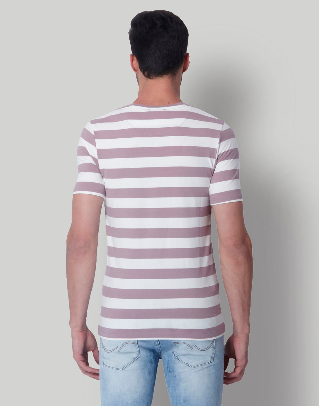 Mauve Striped Crew Neck T-Shirt